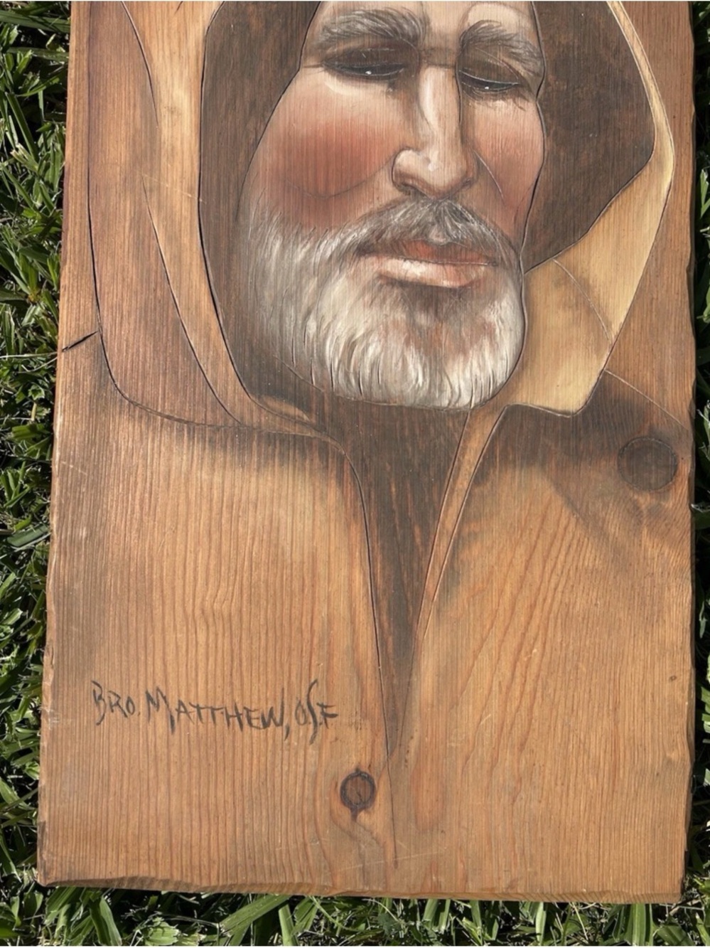 Original Monk Portrait on Wood Hand Drawn Signed Bro Matthew Religious Wall Art - Picture 4 of 11